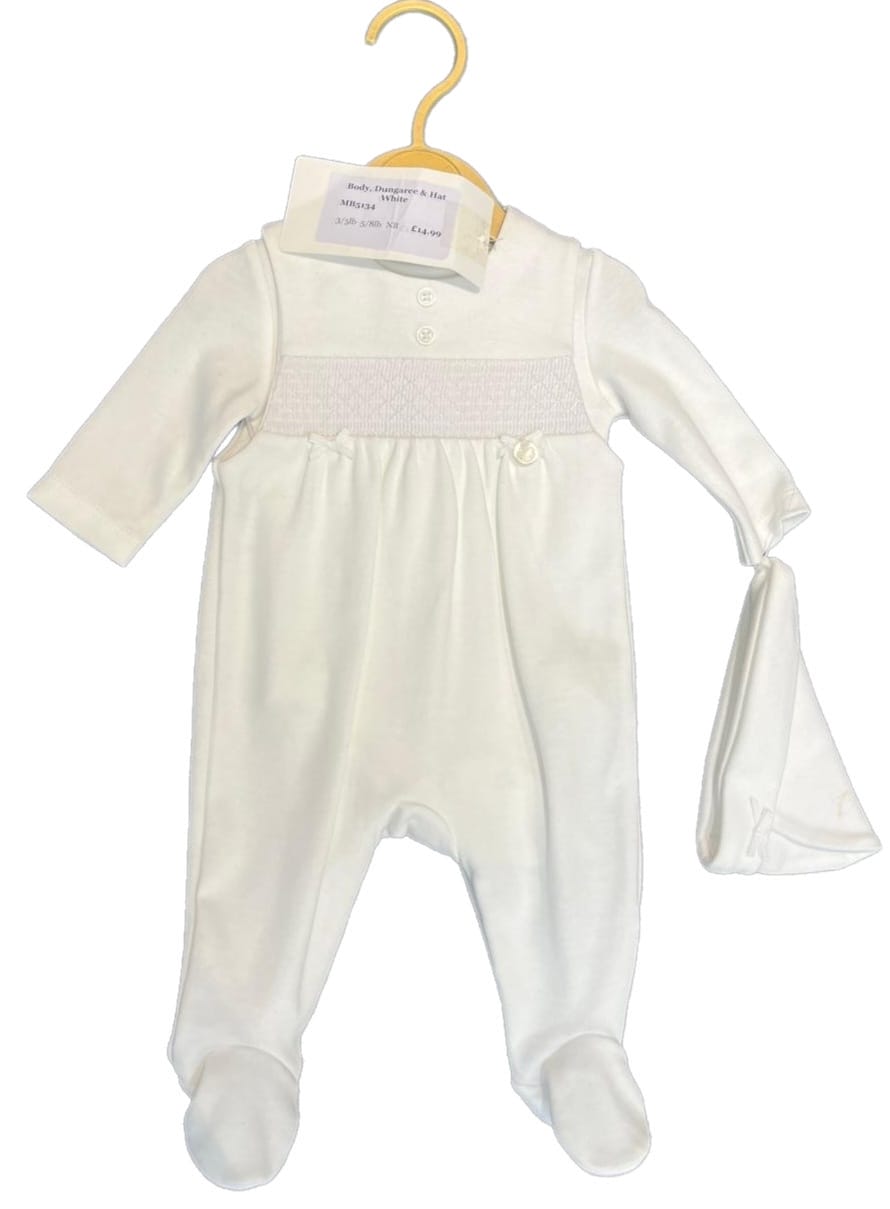 MB5134 - Premature White/Pink Dungaree set (Pack of 6)