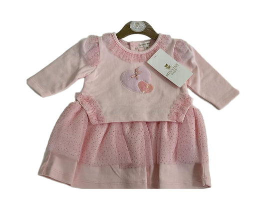 Pink Long sleeve sparkle heart dress (Pack of 6)