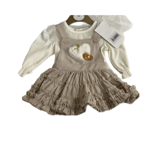 Beige heart Dungaree dress (Pack of 6)