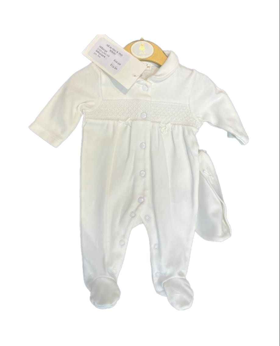 MB5132 - White All in One Babygrow set (Pack of 6)
